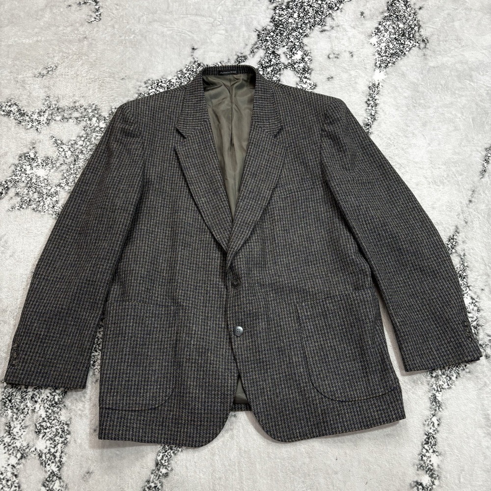 Woolrich Men's Sz Large Gray Houndstooth Wool Blend Blazer Sport Coat USA Made